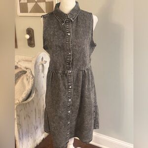 Elegant Sleeveless Gray Denim Dress
